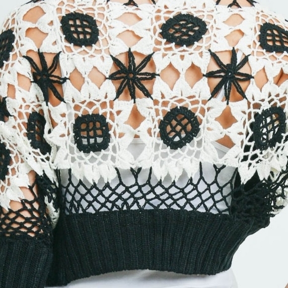 Chic Embroidered Wildflower Crop Cotton Cardigan Sweater Sleeve in Black - Picture 8 of 13